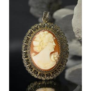 Cammeo Con Cornice in Filigrana In Argento - Italia Inizio XX Secolo